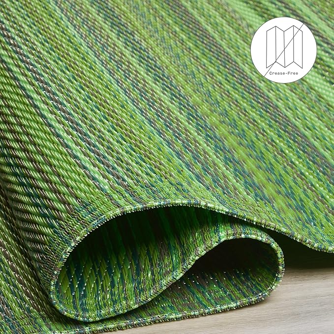 Fab Habitat Striped Outdoor Rug - Waterproof, Fade Resistant, Crease-Free, Reversible - Premium Recycled Plastic - Patio Porch Balcony Deck - Cancun Green - 8x10 ft