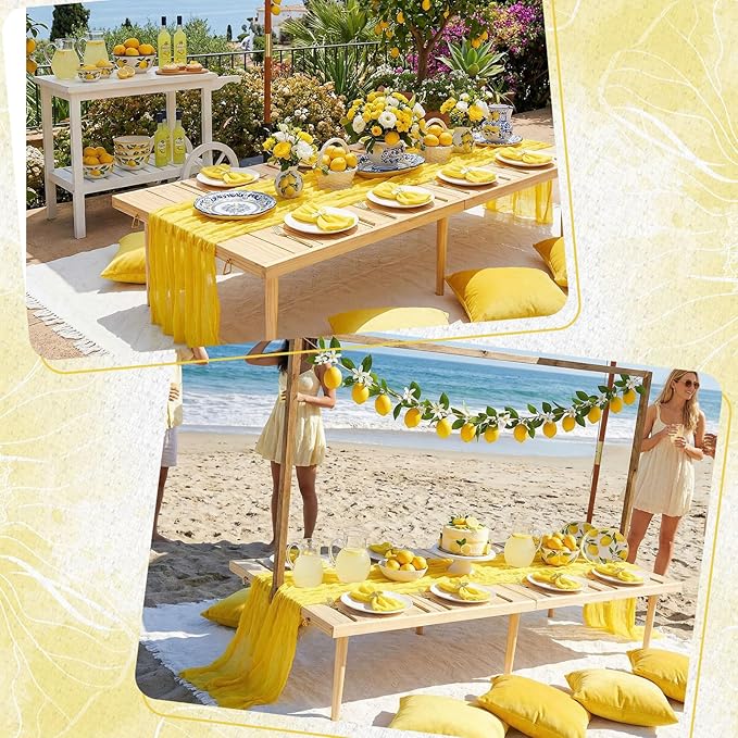 91 x 71 Extra Large Outdoor Boho Picnic Blanket with Yellow Table Runner, 6 Throw Pillow Covers 6 Napkins Woven Cotton Yarn Oversize Beach Blanket Washable Picnic Camp Wedding