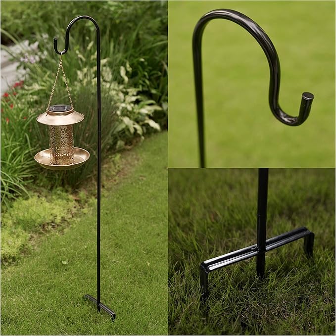 EXCMARK 2 Pack Shepherd Hook 48 inch 1/2 inch Thick Use at Weddings, Hanging Solar Lights, Lanterns, Bird Feeders, Metal Hanger Hook. (Black, 48 inch) U.S. Patent.
