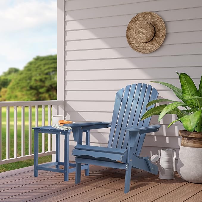SoliWood Outdoor Wooden Folding Adirondack Chair Set of 6 with Pre-Assembled BackRest, Wood Patio Chair for Garden Backyard Porch Pool Deck Firepit