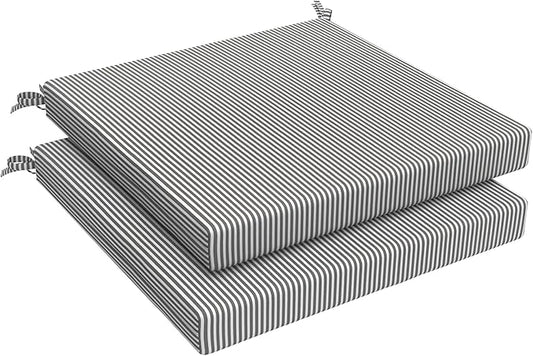 LVTXIII Outdoor Chair Cushions, Water Repellent Patio Furniture Cushions Outdoor Chair Pads with Ties for Dining Chairs and Garden Furniture, 19"x19"x2" Set of 2, Strip Grey