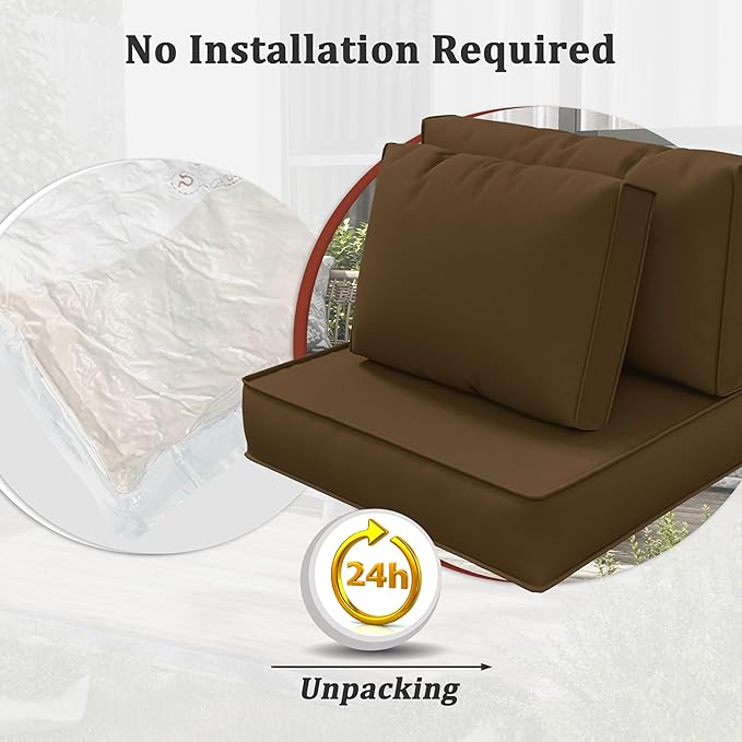 14-Piece Outdoor Cushions for Patio Furniture Thick Outdoor Chair Cushions 5" Foam High-Density Water-Resistant Deep Seat Cushion for 6-Seat Sectional Sets Liner&Cover Chocolate