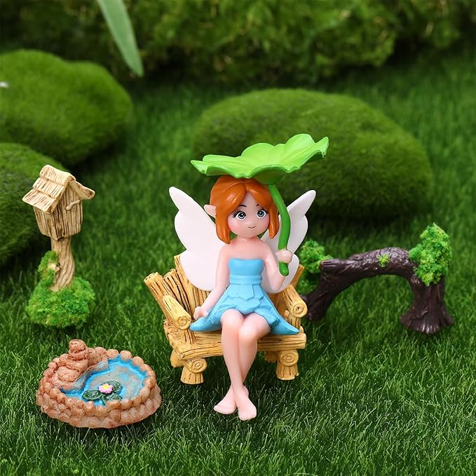 32 PCS Mini Fairy Garden Accessories Kit Miniature Garden Ornaments Included Resin House Statues Tiny Fairies Figurines Animal Plant Set for DIY Terrarium Potted Plants Dollhouse Desk Decor