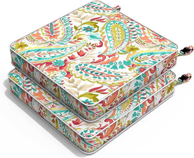 Outdoor Chair Cushions 22x22x3 Inch, Patio Seat Cushion Furniture Swing Set of 2, Water Repellent Chairs Wicker Cushion Pads with Couch Sofa in Garden, Pretty Paisley