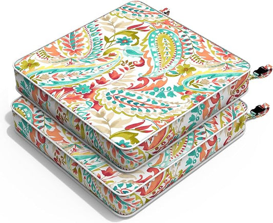 Outdoor Chair Cushions 22x22x3 Inch, Patio Seat Cushion Furniture Swing Set of 2, Water Repellent Chairs Wicker Cushion Pads with Couch Sofa in Garden, Pretty Paisley