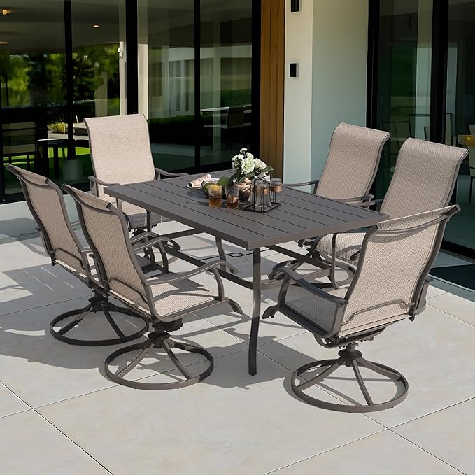 NUU GARDEN Patio Swivel Chairs Set of 4, Outdoor Dining Chairs with Armrests, Swivel Textilene Patio Dining Chair for All Weather, with Metal Frame, for Garden, Backyard, Deck, Poolside, Beige