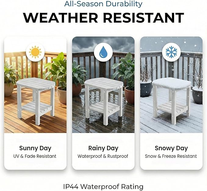 PASAMIC 2-Tier Adirondack Oval Outdoor Side Table, HDPE Small Outdoor Table, Patio End Table for Patio, Backyard, Weather-Resistant (White)