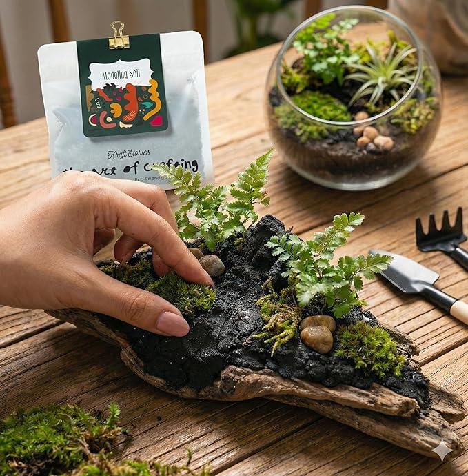 Terrarium Modeling Soil Mix, Glass-Adhesive, Terrarium Substrate, Adhesive Soil, Moss Wall, Vertical Natural-Looking for Miniature Scenes, Fairy Gardens & Plant Displays (16 oz)