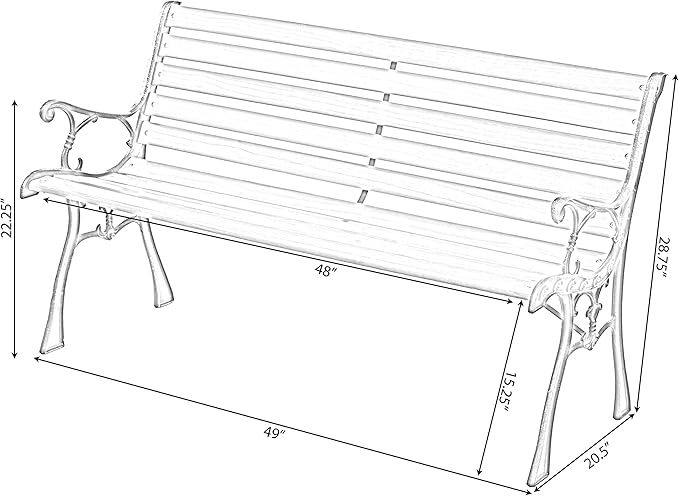 Gardenised Wooden Outdoor Park Patio Garden Yard Bench with Designed Steel Armrest and Legs, Black