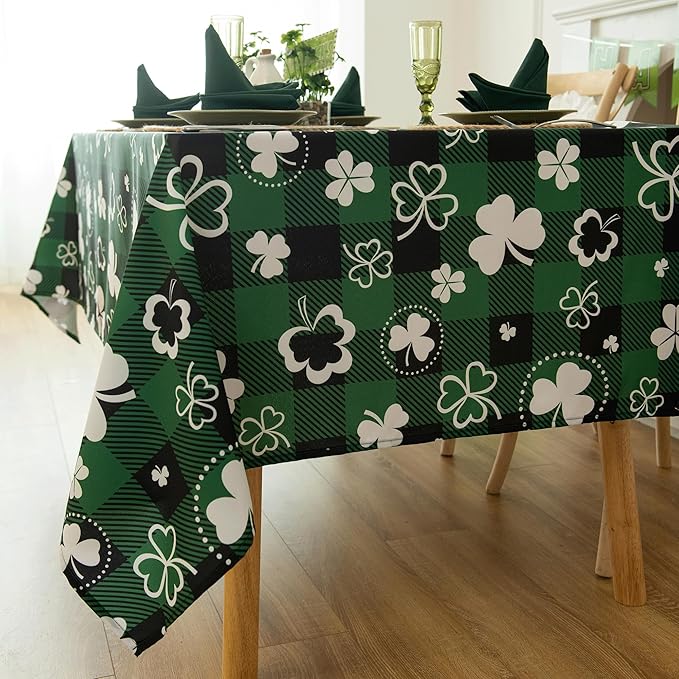 Waterproof Celtic Plaid Tablecloth Fabric - St Patrick's Day Green Oblong 52x70 Inch Buffalo Tartan Festive Table Cloth for Indoor Use - Irish Accessories for Dinner, BBQs, and Parties