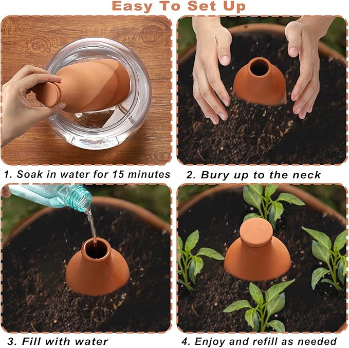JUXYES 3 Pack Terracotta Self Watering Planter Insert, 25.3oz Plant Watering Globes with Lid, Terra Cotta Plant Waterer Spikes, Vacation Self Watering Devices for Indoor and Outdoor Potted Plant