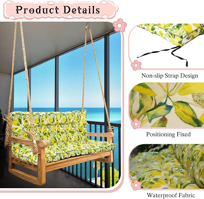 2-3 Seat Swing Replacement Cushion, Outdoor Bench Cushions with Backrest Thicken 4", Patio Furniture Garden Porch Loveseat Glider Pad Anti-Fading Waterproof (Yellow bell flower, 40x63in-thicken)