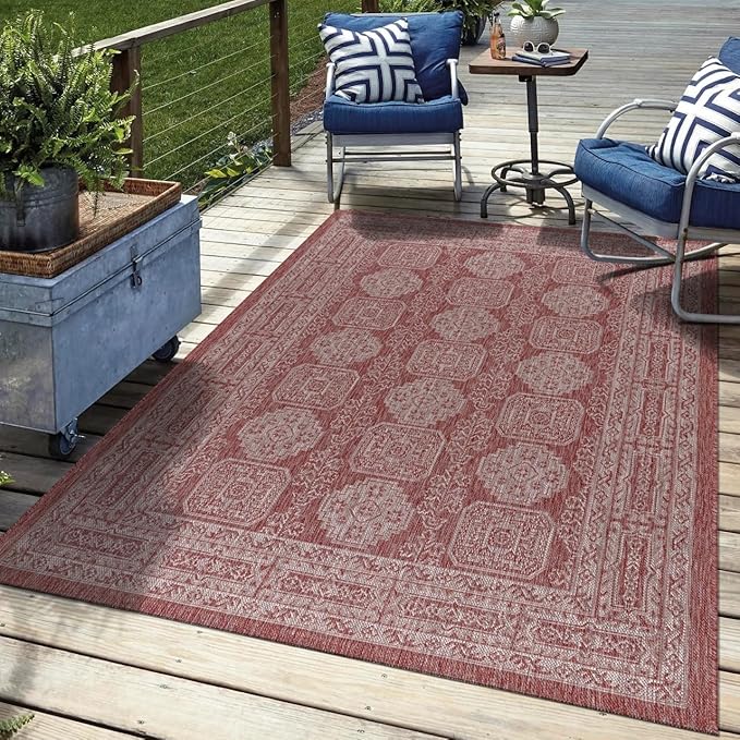 Keen Home Design Terrace Outdoor Throw Rug - 36"x60" Washable Indoor/Outdoor Rug for Patio, Kitchen, Balcony, Beach, Garden, Deck and Porch, Size: 3' x 5', Trend Red