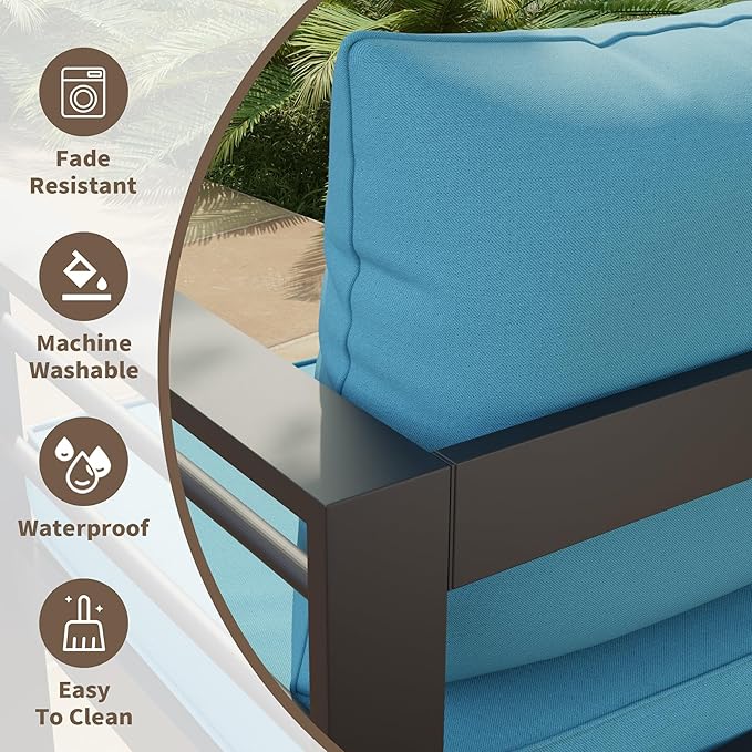 Amopatio Outdoor Chair Cushions 22.5"× 20.3" × 4", Set of 4 with Removable Cover, Waterproof & Fade Resistant seat Cushions for Patio Furniture, Sky Blue