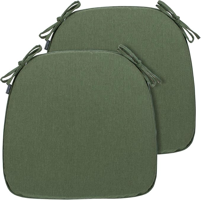Magpie Fabrics 17"x16"x2" U-Shape Chair Cushions with Ties 2 Count, Outdoor Indoor Waterproof All Weather Seat Pads Decoration for Patio Garden Dining Office - Green