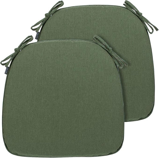 Magpie Fabrics 17"x16"x2" U-Shape Chair Cushions with Ties 2 Count, Outdoor Indoor Waterproof All Weather Seat Pads Decoration for Patio Garden Dining Office - Green