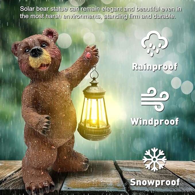 Solar Lantern Garden Statues Decor, 14" Large Outdoor Bear Figurine Lights for Yard Patio Decoration - Unique Christmas Housewarming Gift for Grandma Wowen Mom