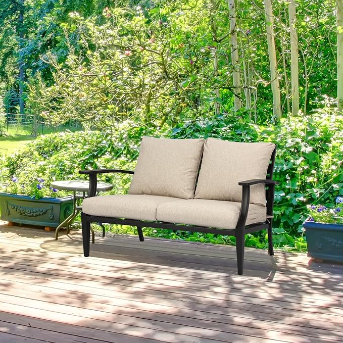 Aoodor 25" x 25" Patio Deep Seat Cushion Set, Water Resistant & Fade Resistant Outdoor Furniture Cushions with Adjustable Straps for Patio, Deck, Garden, Brown