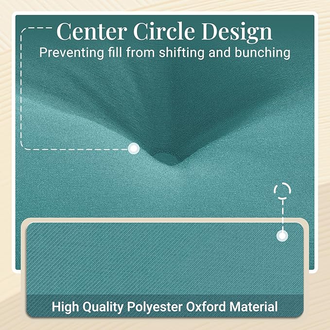 downluxe Bistro Chair Cushions for Patio Furniture, Water-Resistant Round Outdoor Chair Cushions Set of 2 with Non-Slip Ties, 15" x 15", Teal