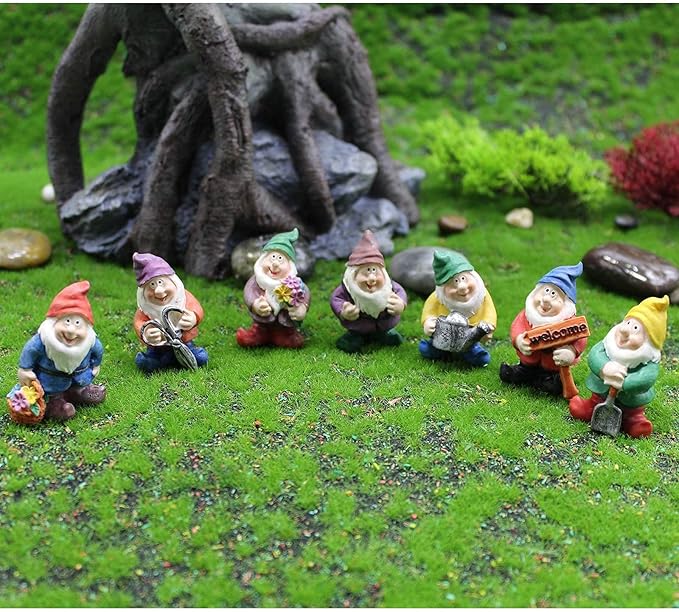 Fairy Garden Accessories, 7PCS Gnome Figurines-Mini Gnomes kit/Seven Dwarfs Statue for Fairy Garden/Flower Pot/Home Decoration.