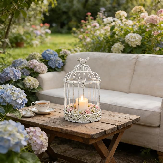 Rustic Metal Planter Holder Vintage Iron Birdcage Flower Planter Farmhouse Metal Climbing Vine Stand Antique Candle Holder Decoration for Garden Patio Balcony Outdoor Indoor Decor