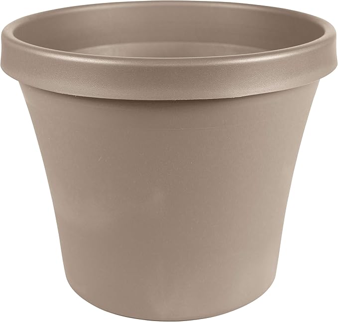 Bloem Terra 8" Diameter Round Pebble Stone Resin Planter Pot with Drainage Holes for Indoor and Outdoor Gardening
