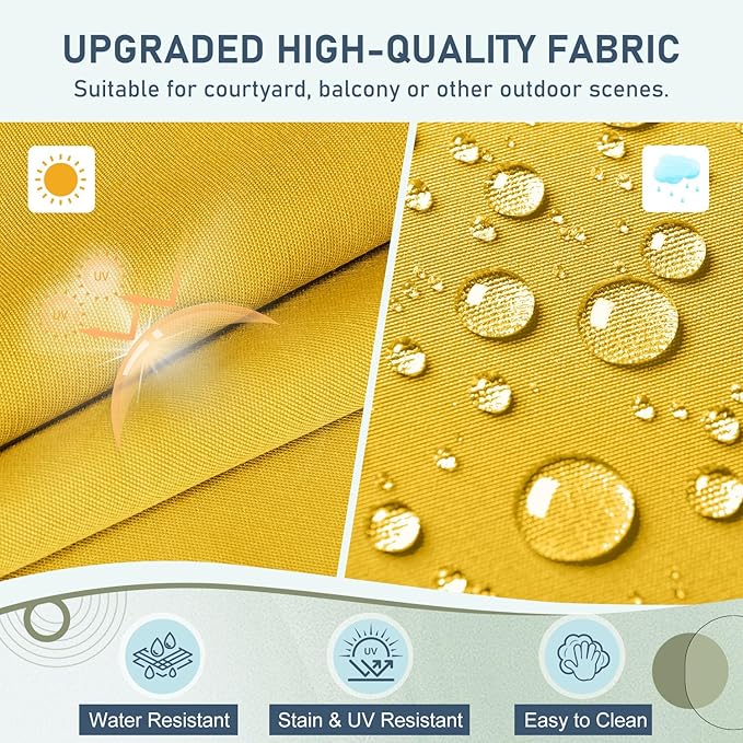 downluxe Outdoor Chair Cushions Set of 2 for Patio Furniture, Waterproof Tufted Overstuffed Patio Furniture Cushions, Thick Outdoor Seat Cushion, 19" X 19" X 5", Yellow