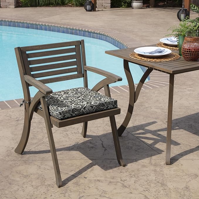 Arden Selections Rocking Chair Cushion, 19 x 18, Rain-Proof, Fade Resistant, Cushions for Rocking and Outdoor Chairs 18 x 19, Black Aurora Damask (Pack of 4)