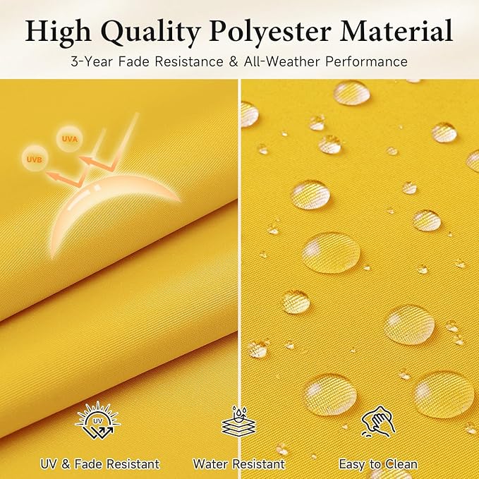 downluxe Bistro Chair Cushions for Patio Furniture, Water-Resistant Round Outdoor Chair Cushions Set of 2 with Non-Slip Ties, 15" x 15", Yellow