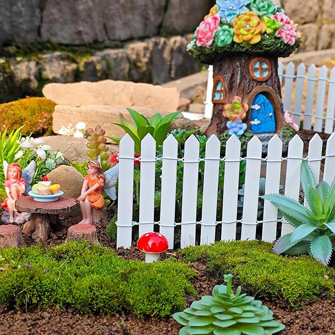 Miniature White Picket Fence - 35 Inch Length DIY Small Wooden Fence for Crafts, Dollhouses, Fairy Gardens, Plant Pots & Micro Landscapes, 2Pcs (4 Inch High)