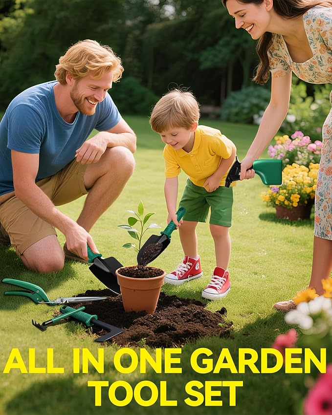 Garden Tool Set, 10pcs Heavy Duty Gardening Tools, Durable Gardenings Hand Tools, Gardening Tool Set with Ergonomic Handle, Gardening Supplies with Storage Box, Ideal Garden Gifts for Women