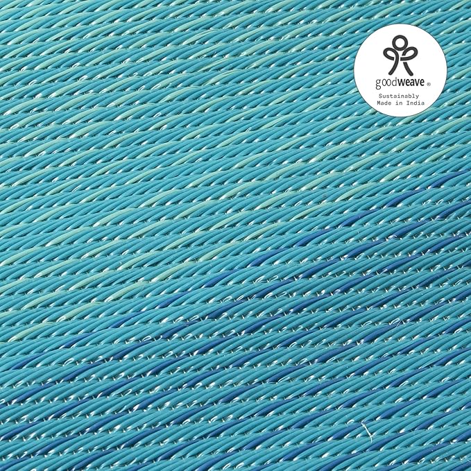 Fab Habitat Ombre Outdoor Rug - Waterproof, Fade Resistant, Crease-Free, Reversible - Premium Recycled Plastic - Patio Porch Balcony Deck - Big Sur Teal - 8x10 ft