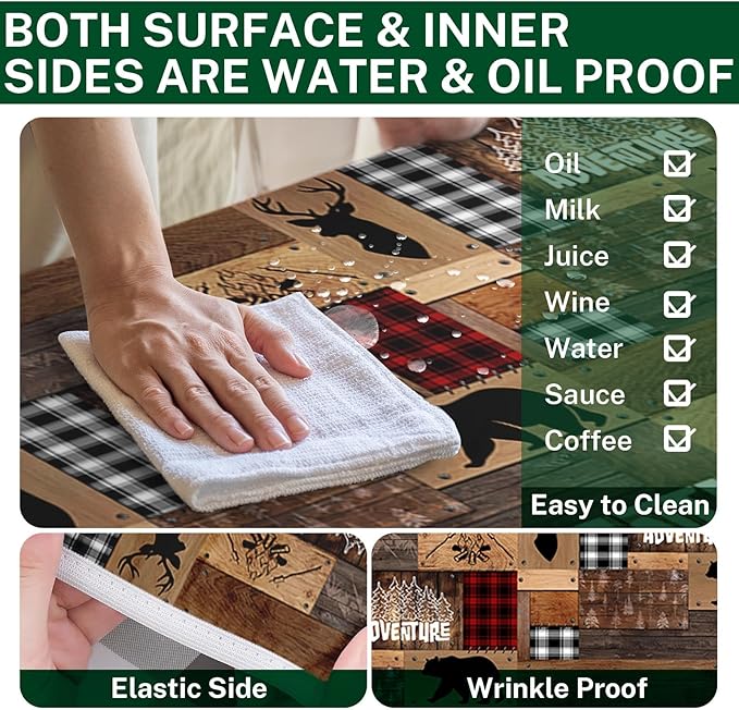 Picnic Table Cover with Bench Covers Elastic Edges, Retro Camper Fitted Table Cover, Outdoor Patio Camping Essentials 72 Inch 3PCS, Waterproof Camping Fitted Tablecloth with Drawstring Bag