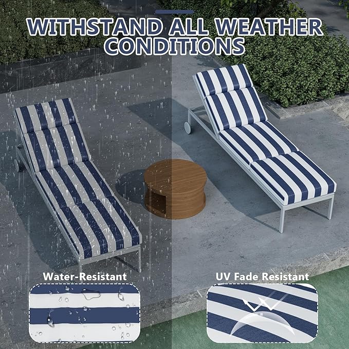 4 Pcs Chaise Lounge Cushions Outdoor, 72 x 21 x 4 Inch Lounge Chair Cushions for Outdoor Furniture - Waterproof Lounge Patio Replacement Cushion, 4In Fade-Resistant ThickPatio Chaise Lounge Cushion
