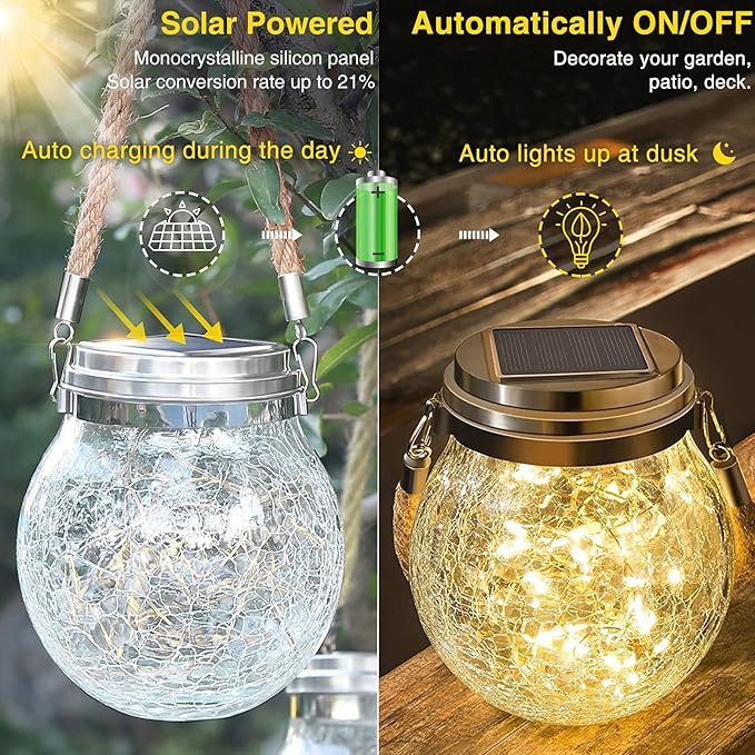 ROSHWEY Solar Lantern Gifts for Women, 2 Pack Hanging Garden Decor Lights Outdoor Waterproof with 30 LED for Halloween Christmas Easter Gift