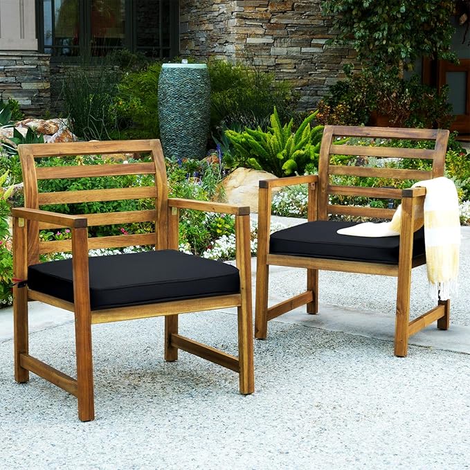 GUEGLSA Patio Seat Cushions 18 inch,Waterproof Square Chair Pad with Ties,18''x18'' Indoor Outdoor Chair Cushion for Garden Furniture,Set of 2,Black