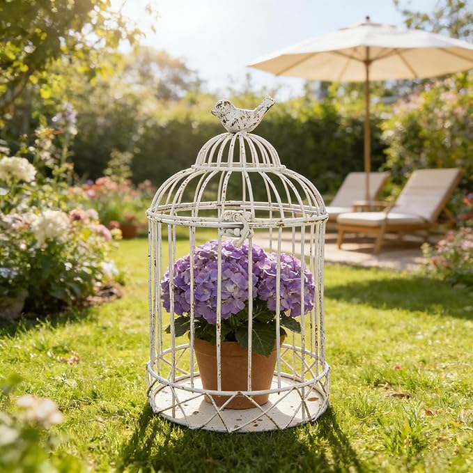 Rustic Metal Planter Holder Vintage Iron Birdcage Flower Planter Farmhouse Metal Climbing Vine Stand Antique Candle Holder Decoration for Garden Patio Balcony Outdoor Indoor Decor