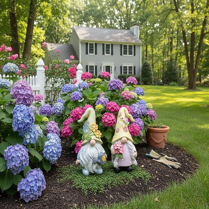 Cute 2 PCS Gnomes Statues Decor, Resin Figurines and Sculpture Décor, for Indoor Outdoor Yard Lawn Garden Home Patio Farmhouse Kitchen Table Decoration(Watering Can and Flower)