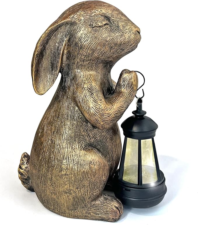 Solar Garden Statue Rabbit Outdoor Decor, Bunny Figurines with Solar Lantern, Yard Decorations for Patio Balcony Yard Lawn Ornaments - Unique Birthday Easter Housewarming Gifts for Women, Mom, Grandma