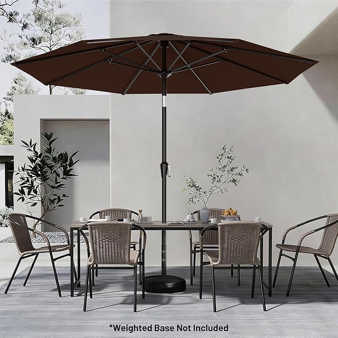 AreShark 9 FT Patio Umbrella for Outdoor, Outdoor Table Umbrella with Push Button Tilt and Crank, Outdoor Patio Umbrellas with 8 Sturdy Ribs for Market, Garden, Pool (Brown)