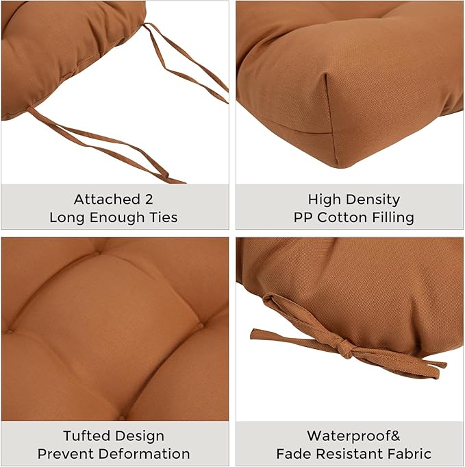 Outdoor Chair Cushions 19 x19 Inch,Water Resistant Tufted Seat Cushions 19",Reversible,Weather Resistant,Rounded Back Wicker Chair Cushion for Patio Garden Furniture(Caramel Orange)