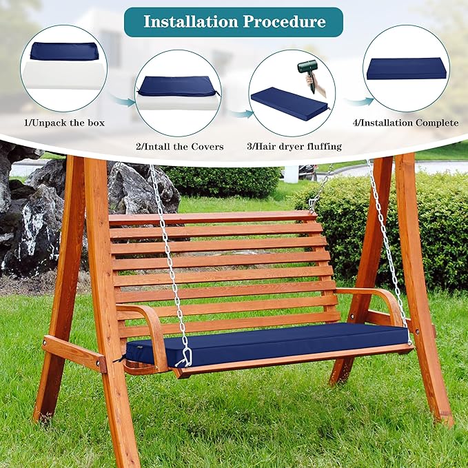 Outdoor Bench Cushions 45 x 18 Inch Thick Waterproof Porch Swing Cushions with Tie Patio Furniture Chair Cushion Bench Pad Color Fastness Backyard Seat Pads Navy