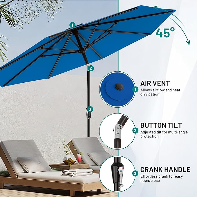 AreShark 9 FT Patio Umbrella for Outdoor, Outdoor Table Umbrella with Push Button Tilt and Crank, Outdoor Patio Umbrellas with 8 Sturdy Ribs for Market, Garden, Pool (Royal Blue)