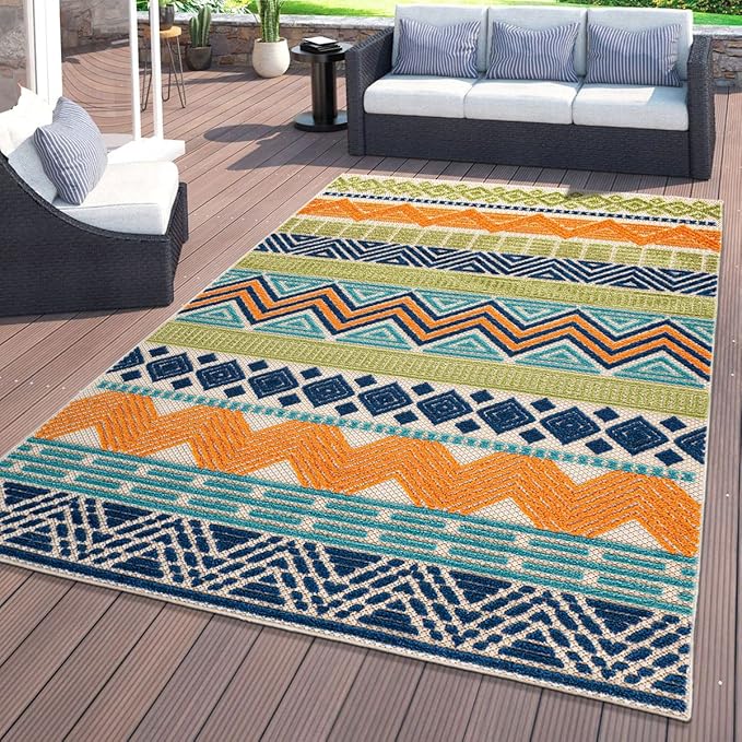 Rugshop Marbella Contemporary Boho Non-Shedding Outdoor Rug for Patio Deck Backyard Indoor/Outdoor Area Rug 5' x 7' Multi