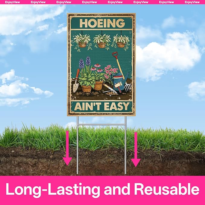 Funny Garden Sign with H Stake 12"x18" Vintage Big Sign for Outside Greenhouse Corrugated Plastic Yard Decor Gardening Gifts for Women
