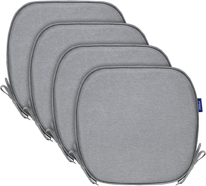 SleepMan Outdoor 17"x16" Chair Cushions with Ties Set of 4, Water Resistant All Weather U-Shape Seat Pads for Patio Garden Furniture Indoor Fade Resistant Patio Cushions (Light Grey)