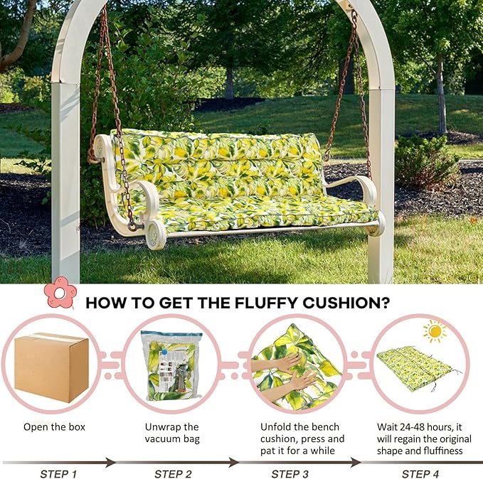 2-3 Seat Swing Replacement Cushion, Outdoor Bench Cushions with Backrest Thicken 4", Patio Furniture Garden Porch Loveseat Glider Pad Anti-Fading Waterproof (Yellow bell flower, 40x63in-thicken)