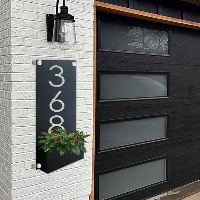vertical Address Sign With Planter Box,Personalized Metal Address Sign,Custom Vertical Address Planter,Custom House Numbers，Customized House Number Signs, Metal Address Signs,Gifts for Grandparents