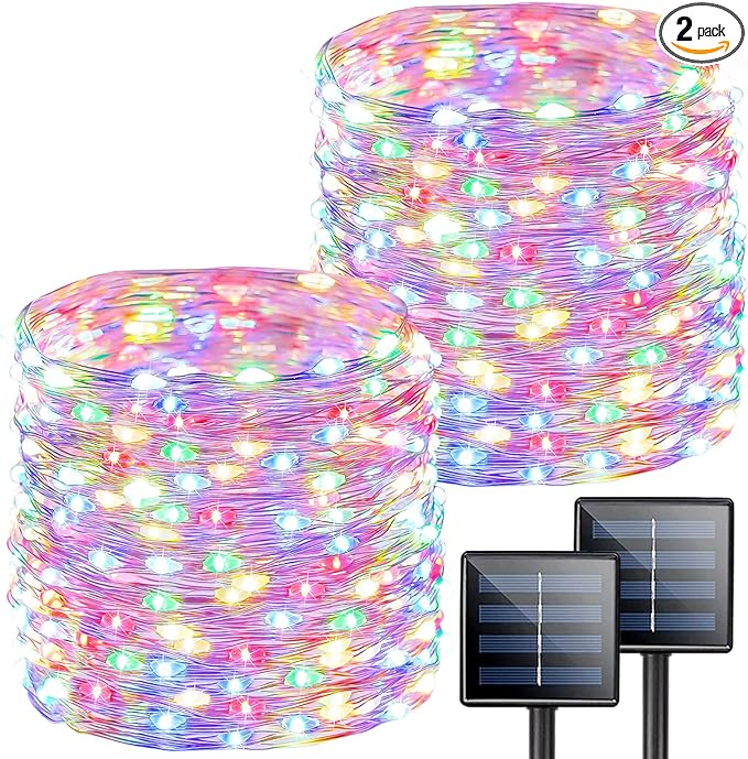 Extra-Long 144FT Solar String Lights Outdoor, 2 Pack 400LED Solar Fairy Lights for Outside Waterproof, Copper Wire with 8 Modes Solar Twinkle Lights for Tree Garden Party Xmas Decor (Multicolor)