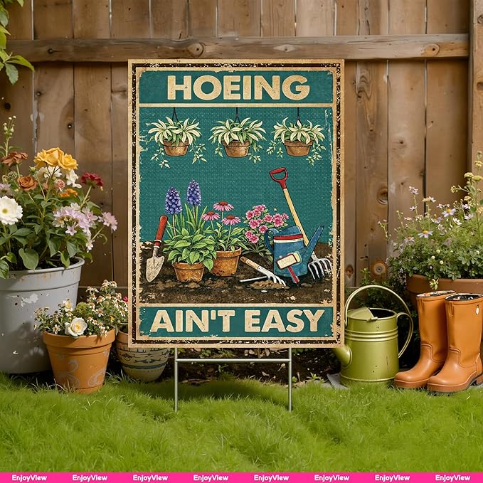 Funny Garden Sign with H Stake 18"x24" Big Vintage Sign for Outside Greenhouse Corrugated Plastic Yard Decor Gardening Gifts for Women